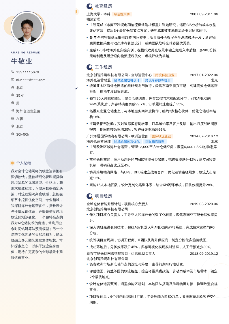 海外仓运营总监简历模板