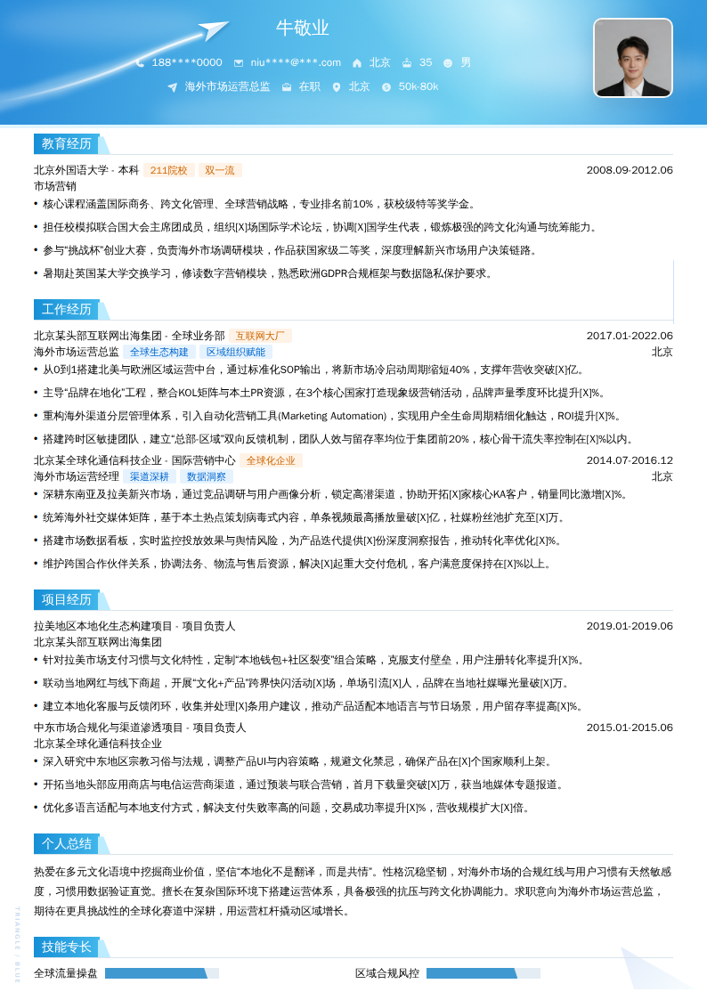海外市场运营总监简历模板