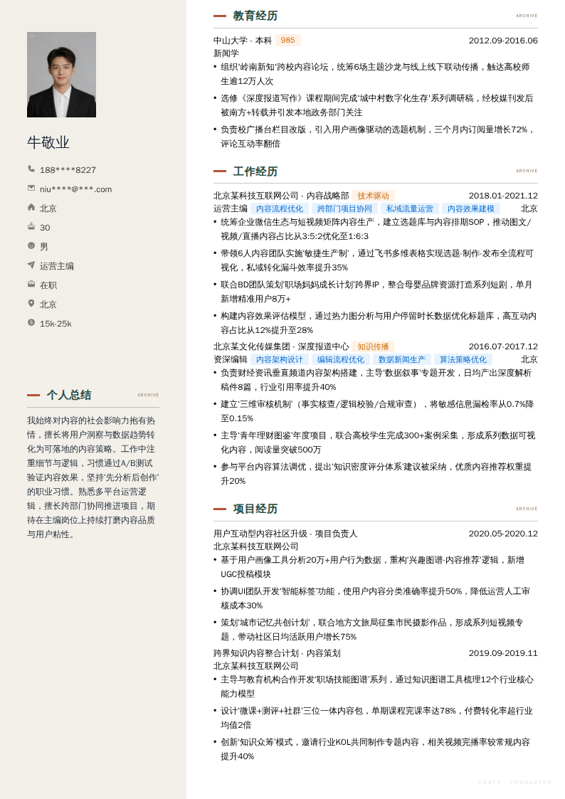 运营主编简历模板