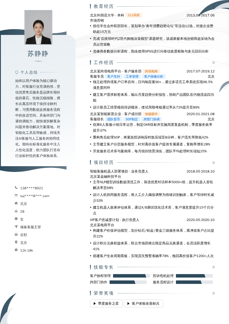 储备客服主管简历模板