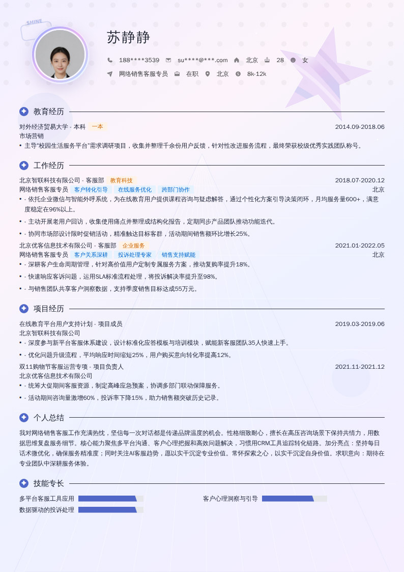 网络销售客服专员简历模板