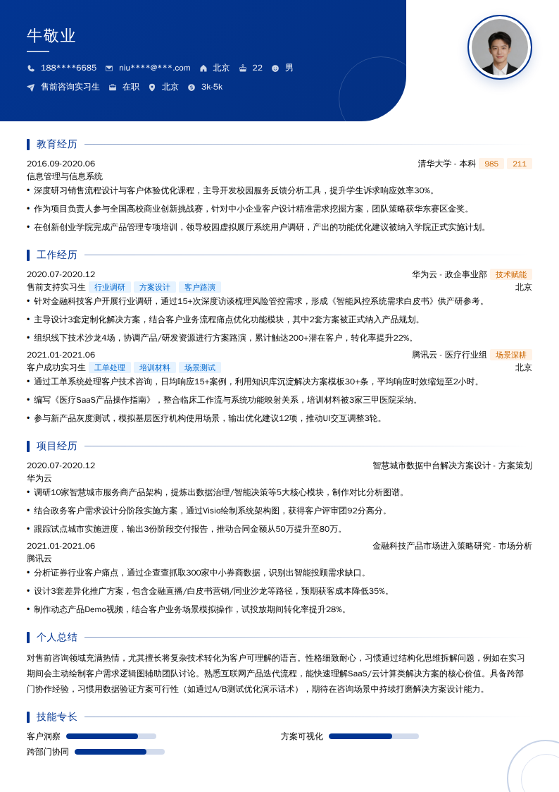售前咨询实习生简历模板