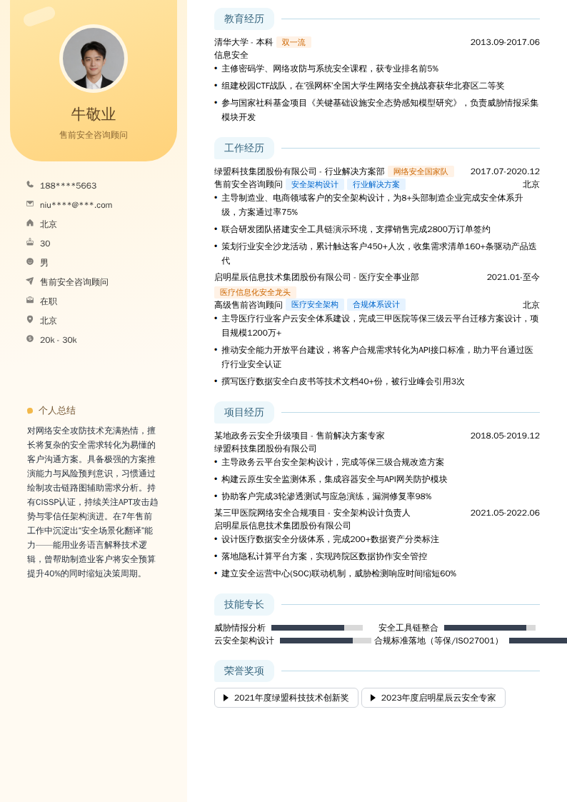 售前安全咨询顾问简历模板