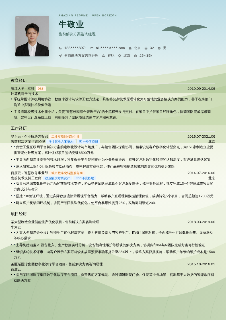 售前解决方案咨询经理简历模板