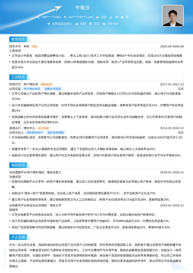 运营总监合伙人简历模板