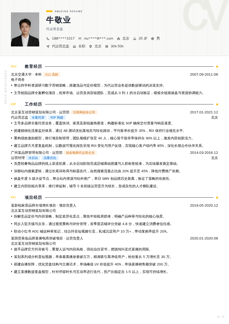 代运营总监简历模板