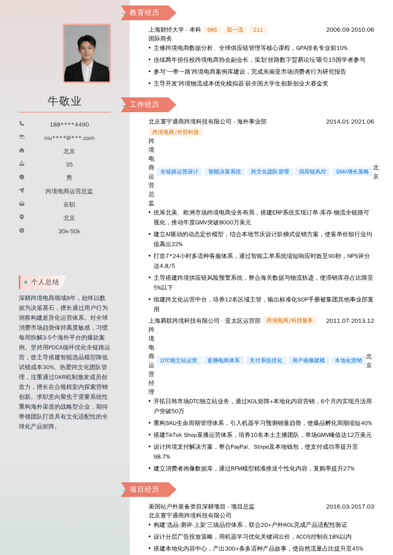 跨境电商运营总监简历模板