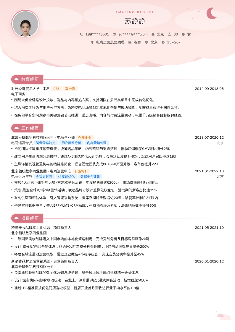 电商运营总监助理简历模板