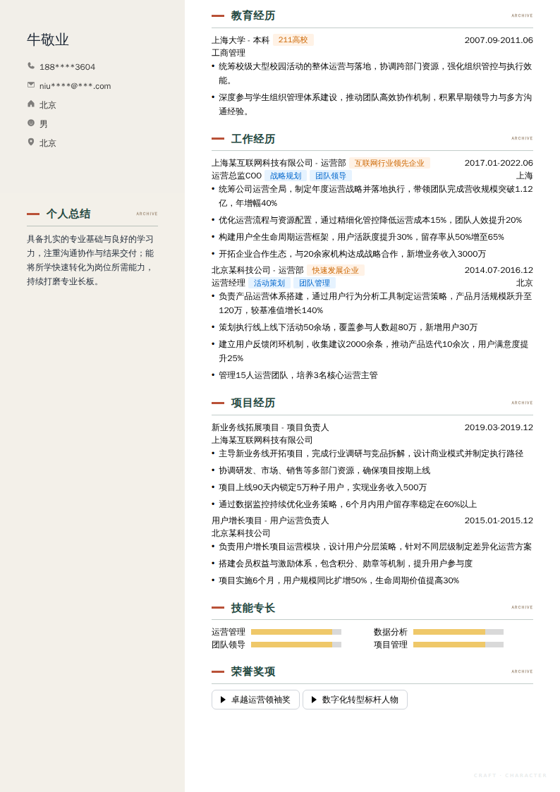 运营总监COO简历模板