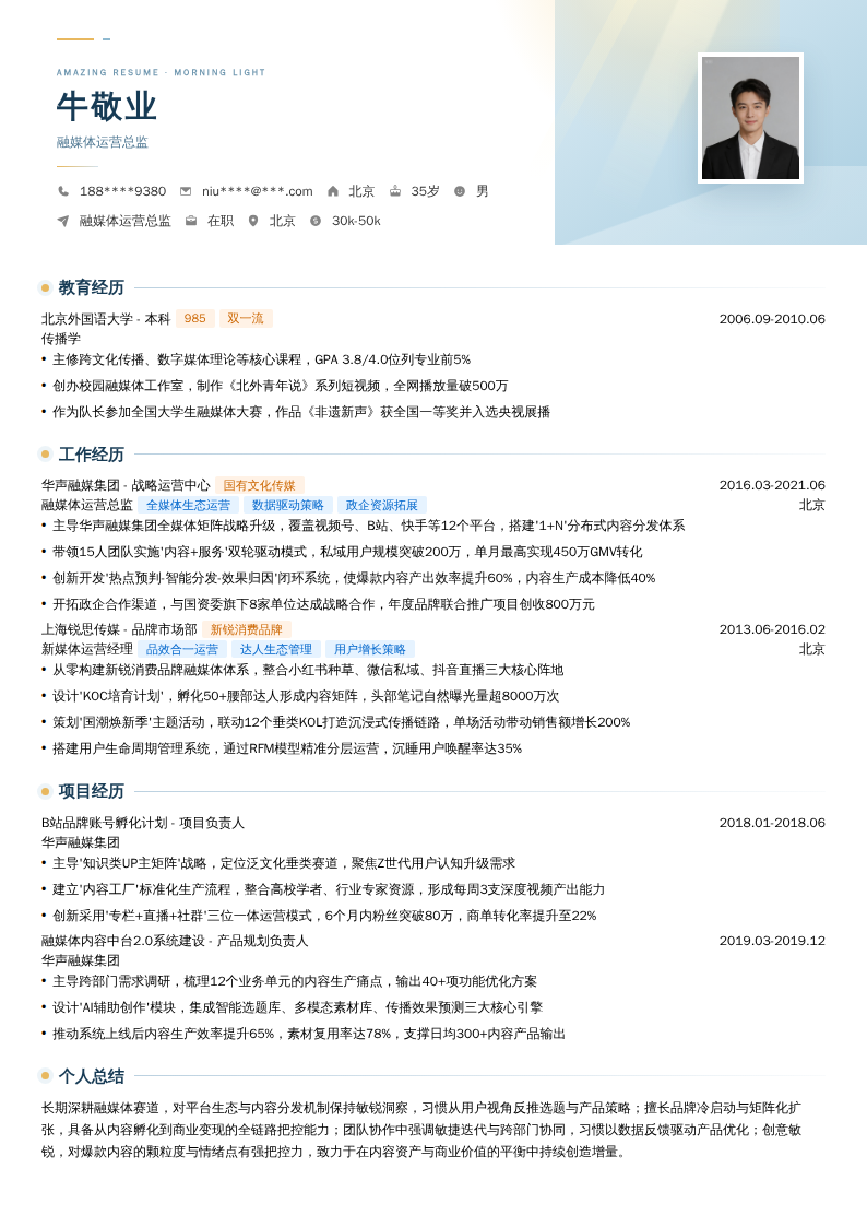 融媒体运营总监简历模板