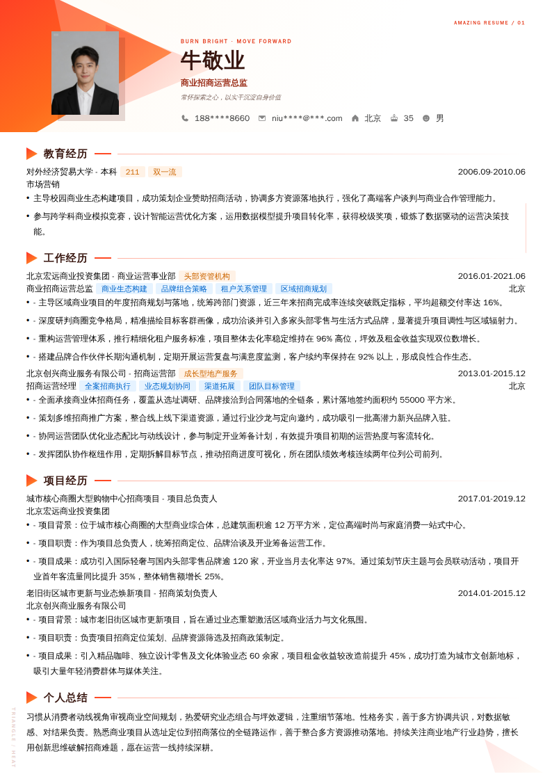 商业招商运营总监简历模板