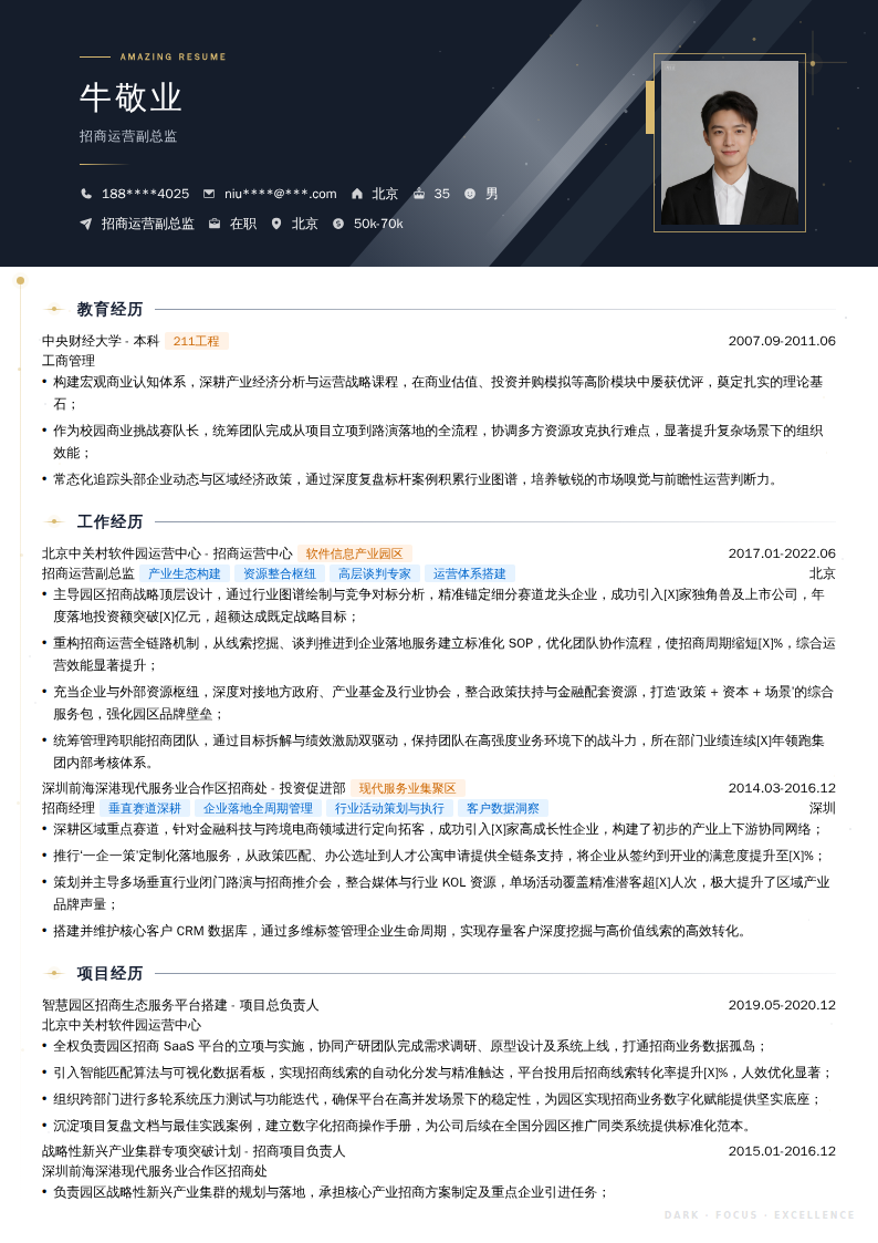 招商运营副总监简历模板