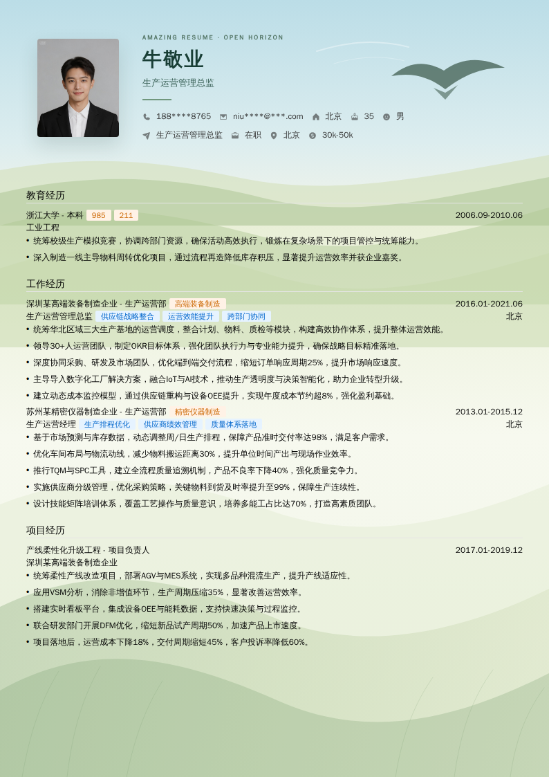 生产运营管理总监简历模板