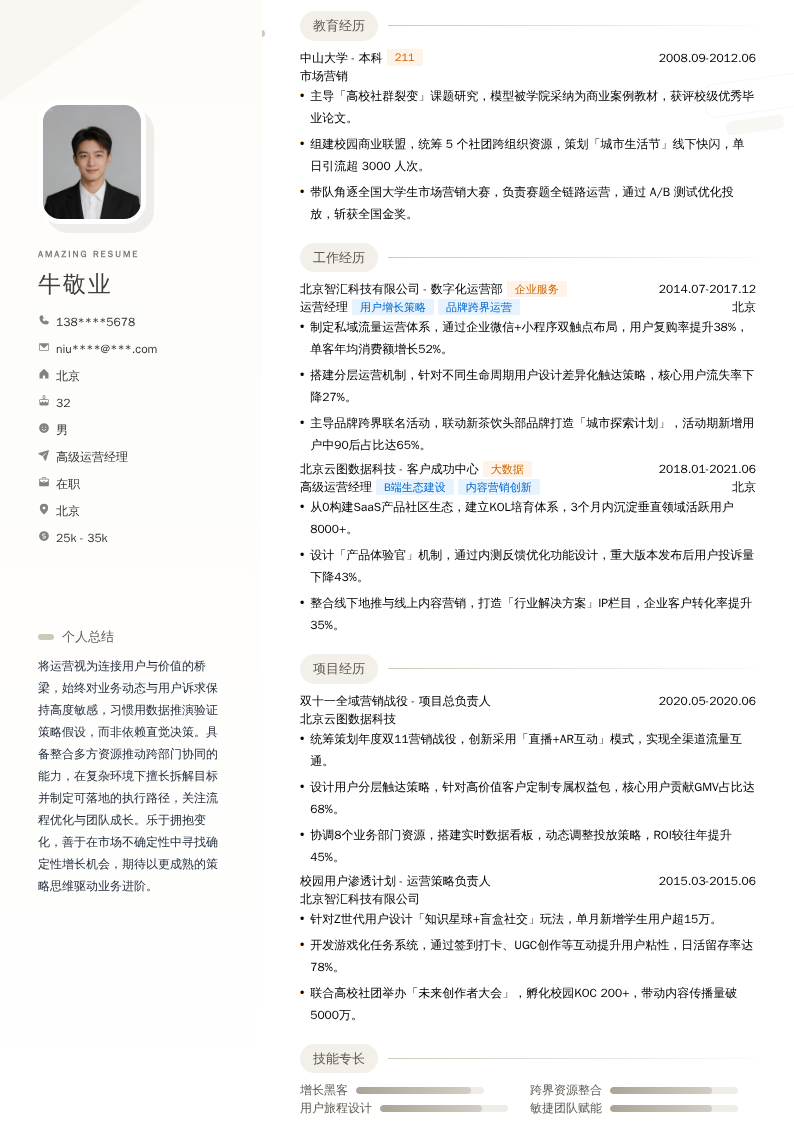 高级运营经理简历模板