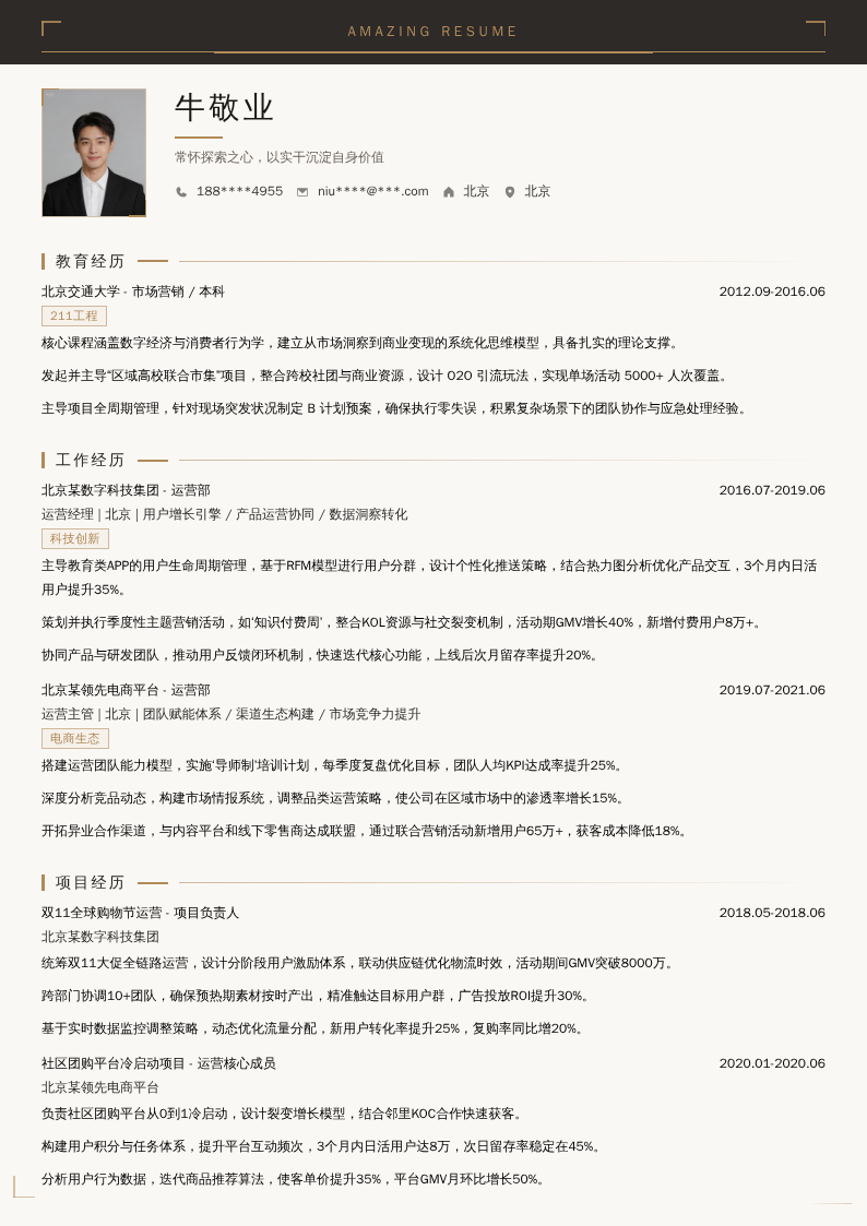运营经理主管简历模板