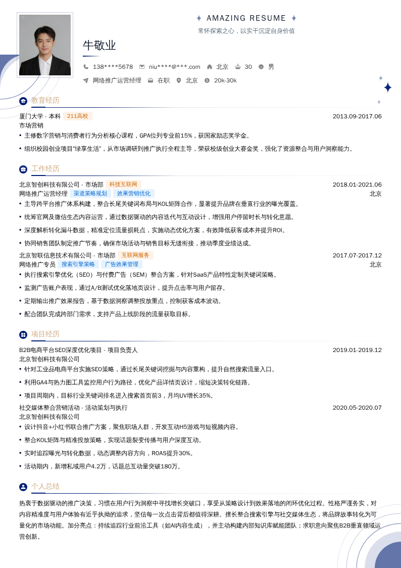网络推广运营经理简历模板