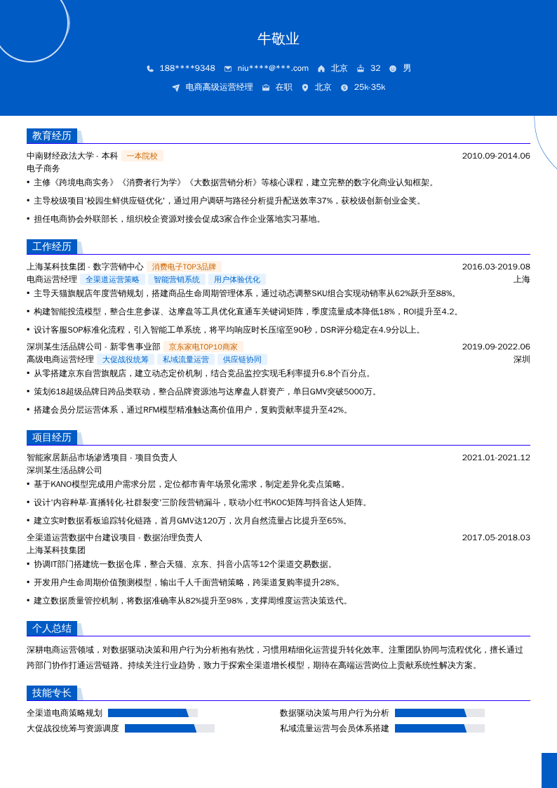 电商高级运营经理简历模板
