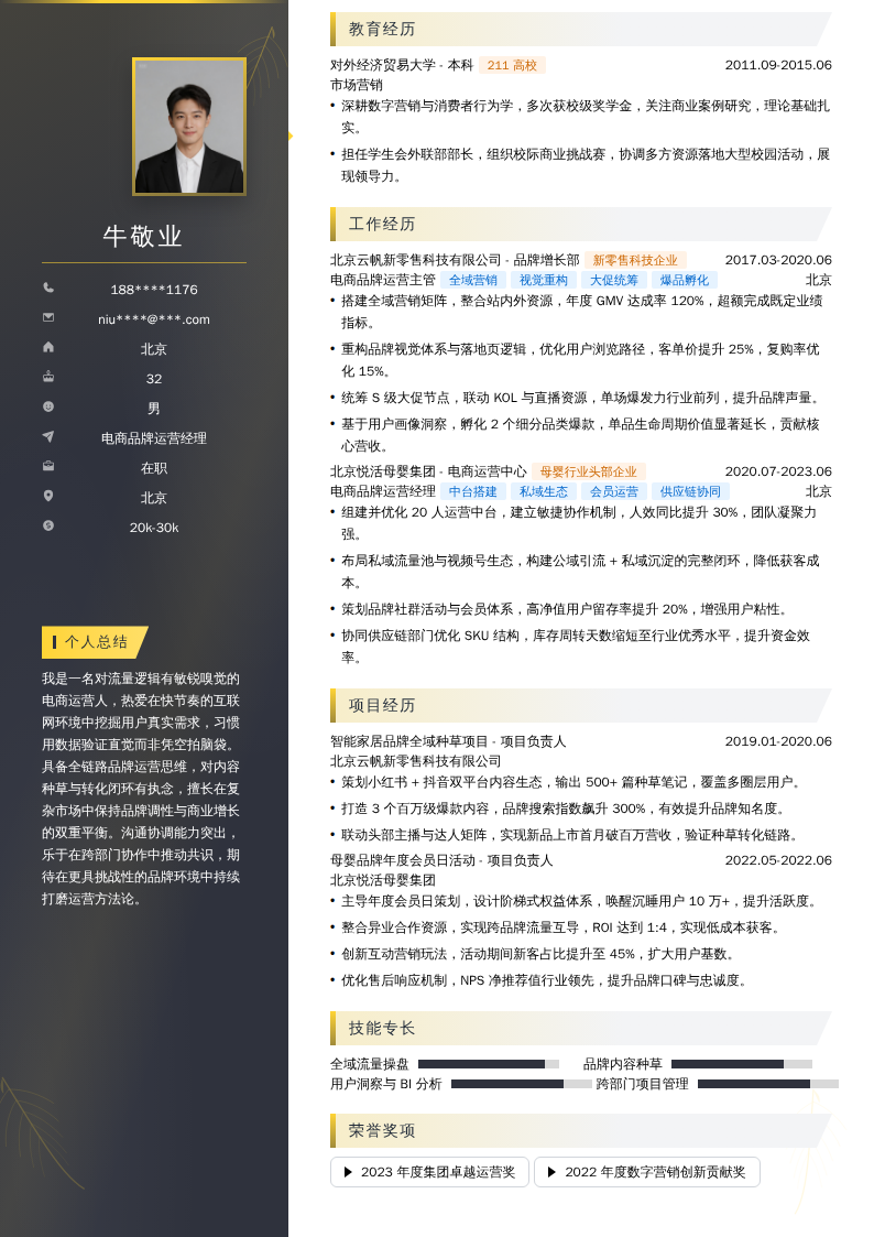 电商品牌运营经理简历模板