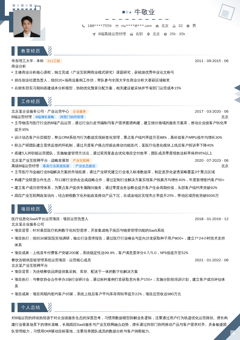 B端高级运营经理简历模板
