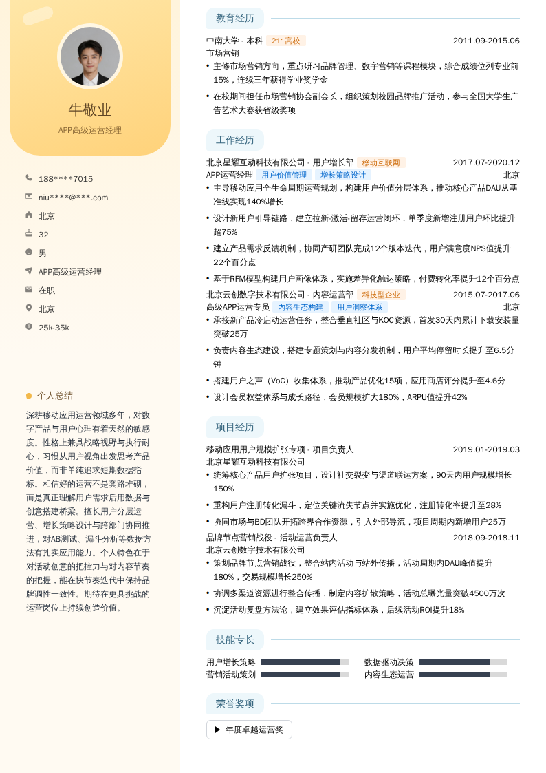 APP高级运营经理简历模板