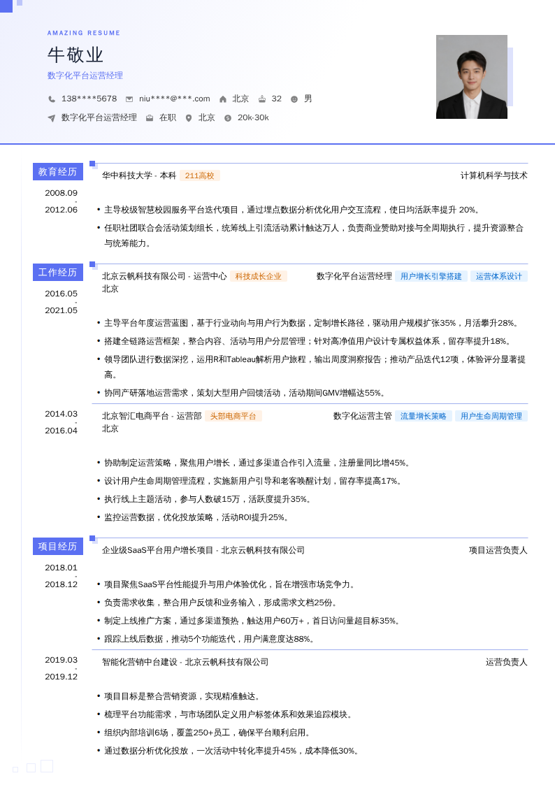 数字化平台运营经理简历模板