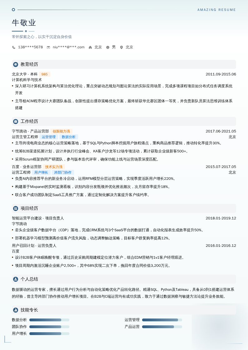 运营主管工程师简历模板