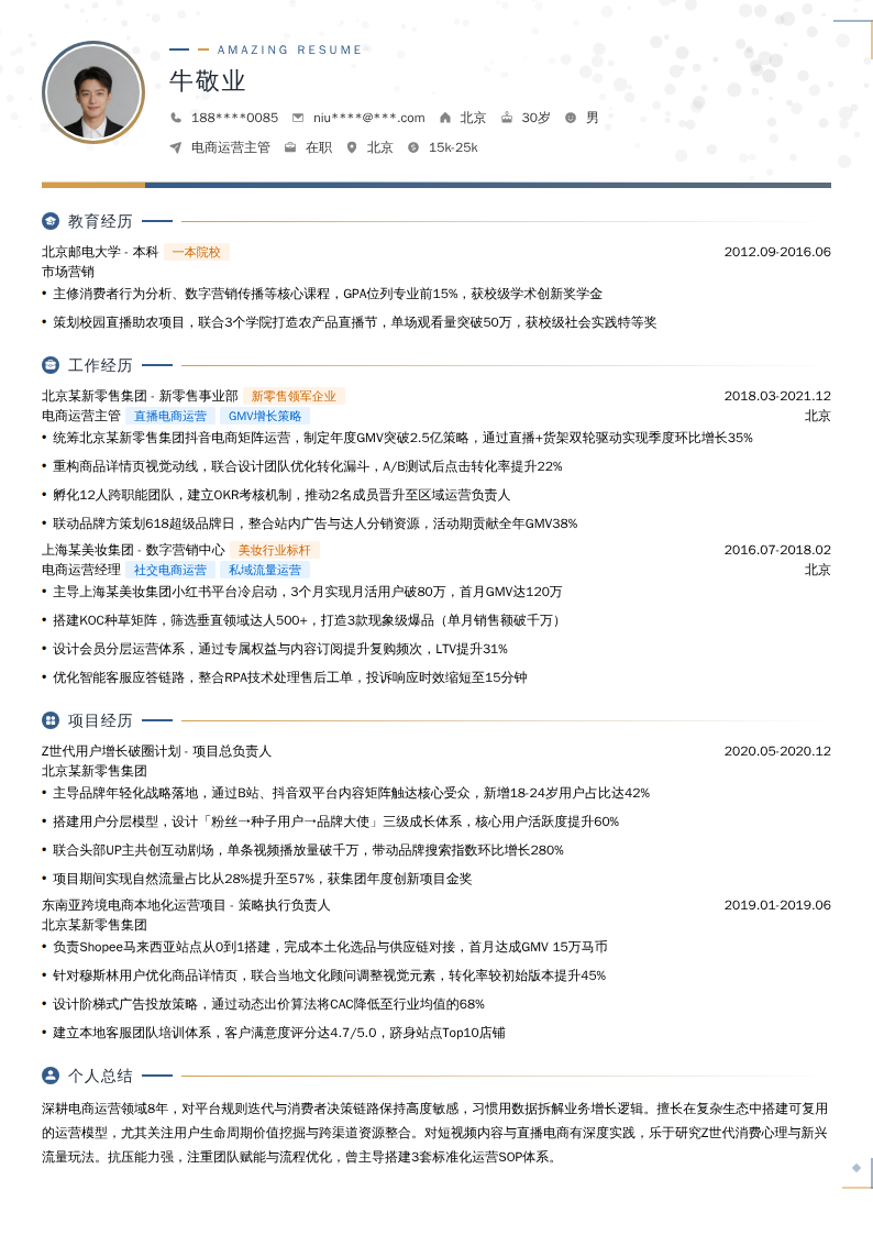 电商运营主管简历模板