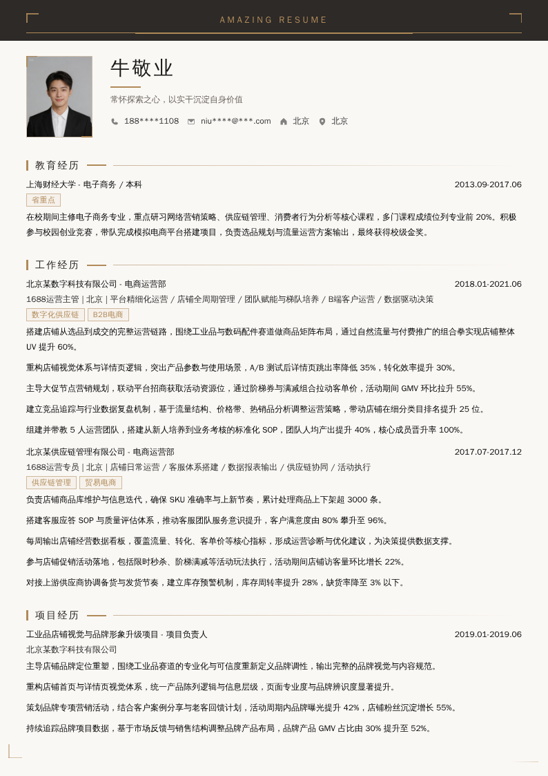 1688运营主管简历模板