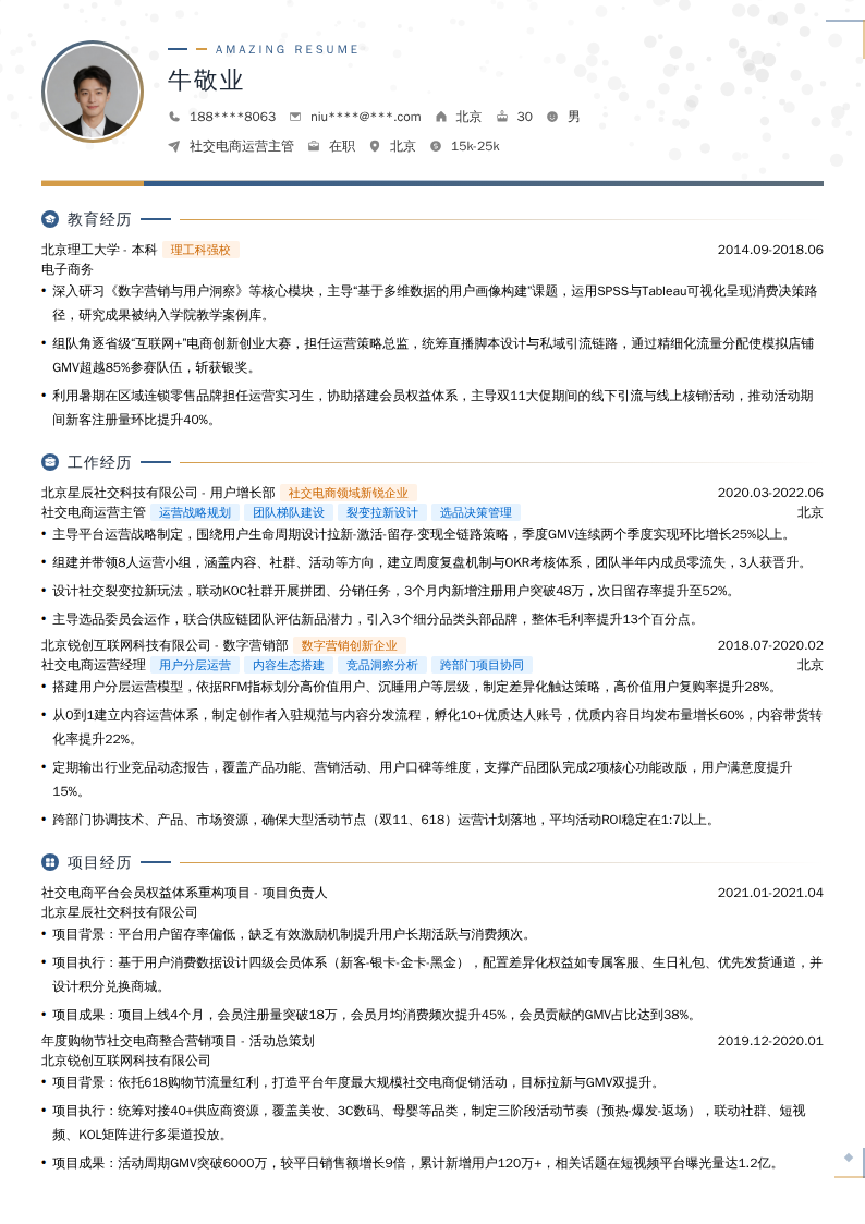 社交电商运营主管简历模板