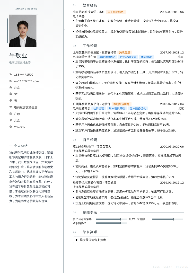 电商运营支持主管简历模板