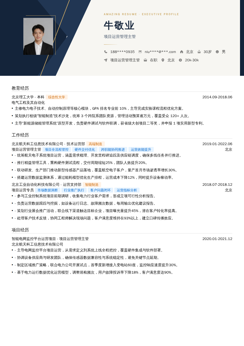项目运营管理主管简历模板