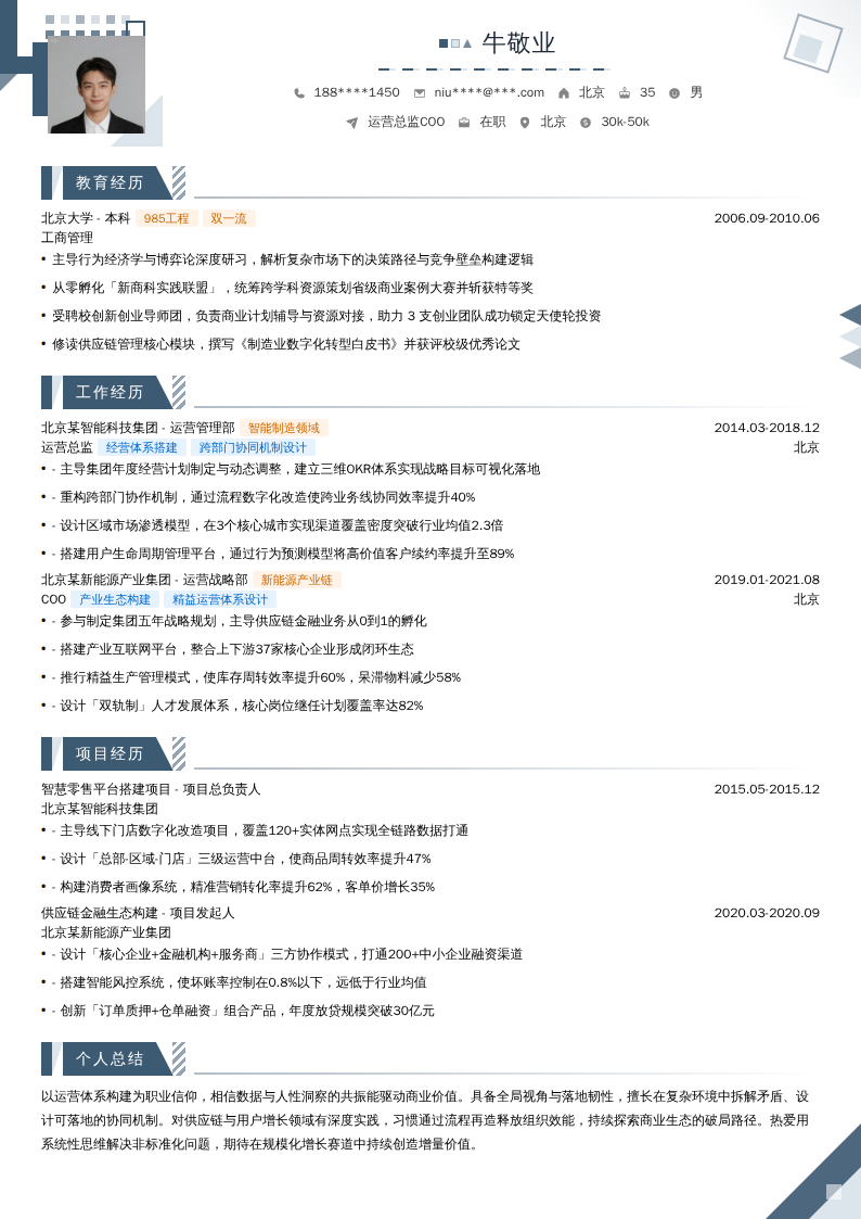 运营总监COO简历模板
