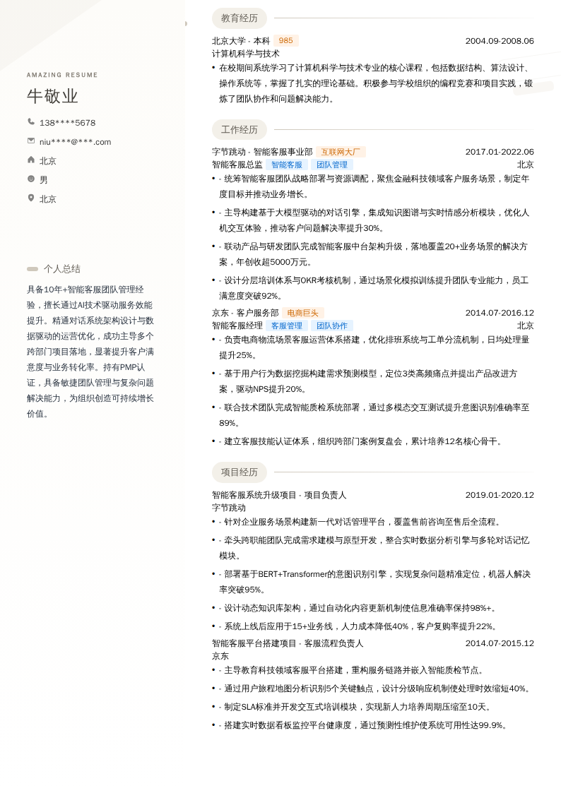 智能客服总监简历模板