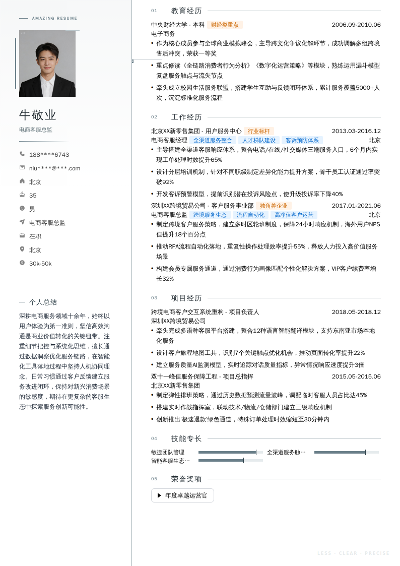 电商客服总监简历模板