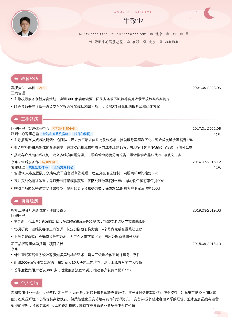 呼叫中心客服总监简历模板
