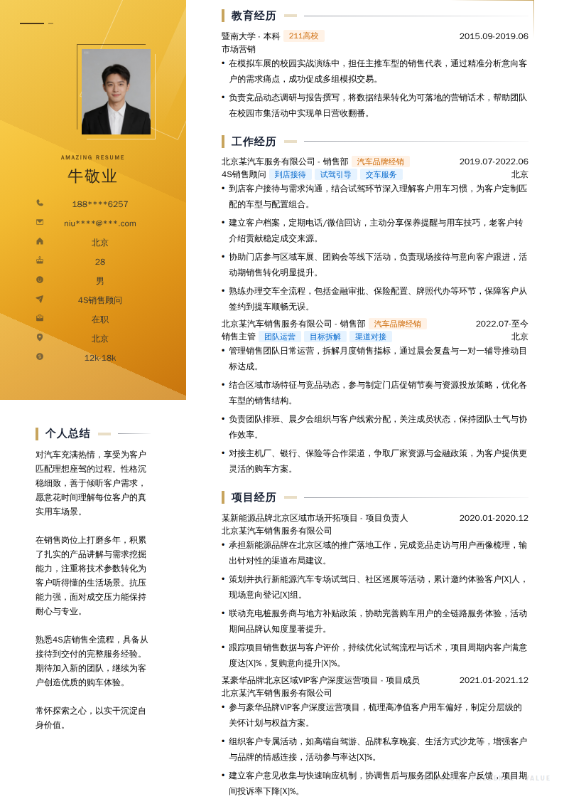 4S销售顾问简历模板