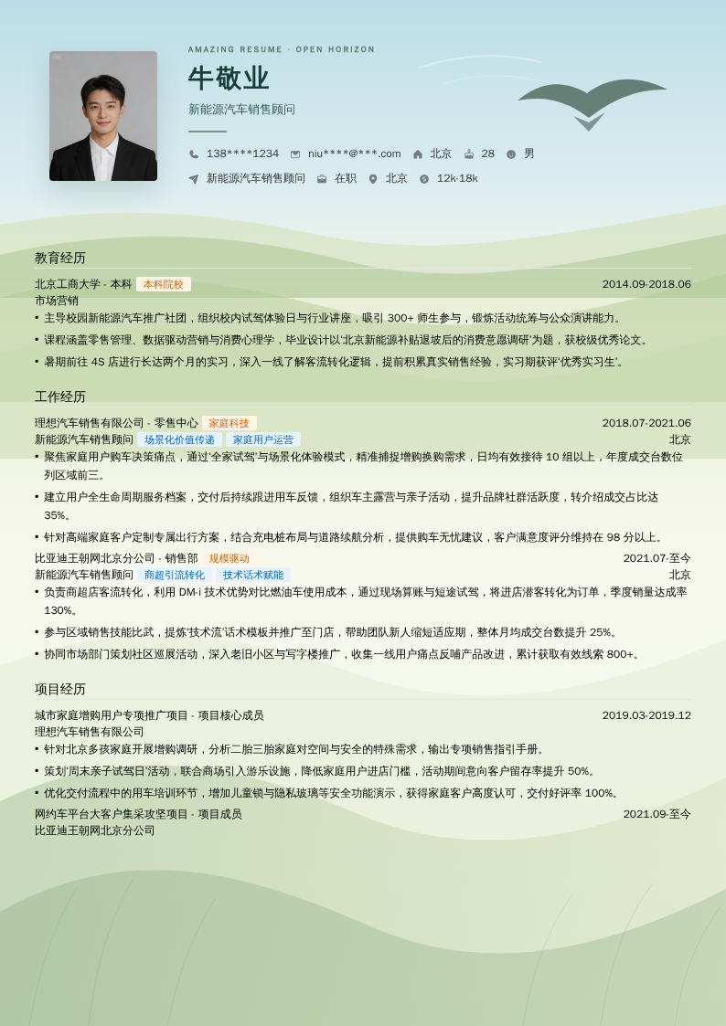 新能源汽车销售顾问简历模板