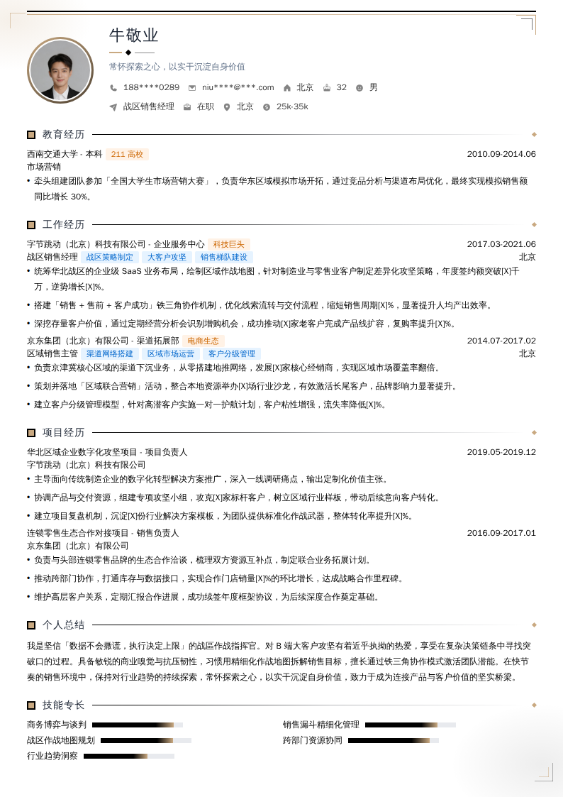 战区销售经理简历模板