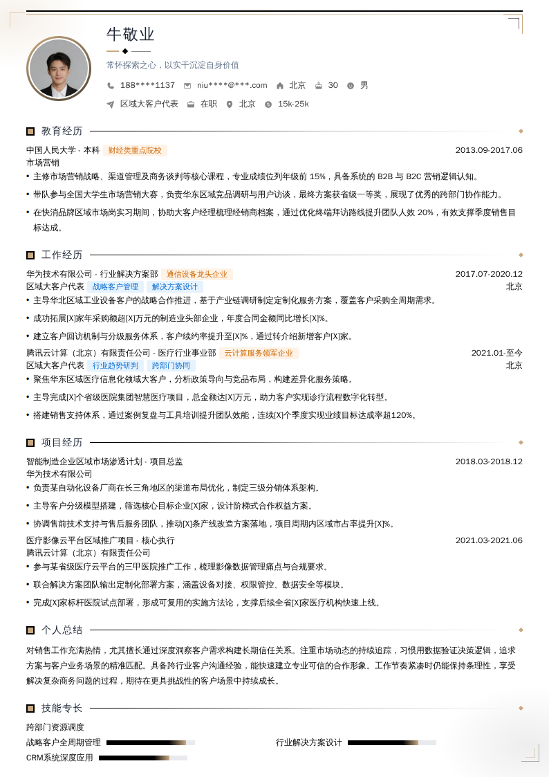 区域大客户代表简历模板