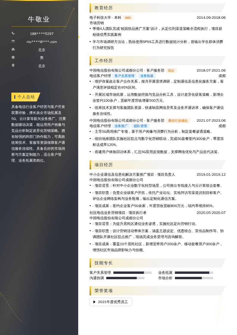 电信客户经理简历模板