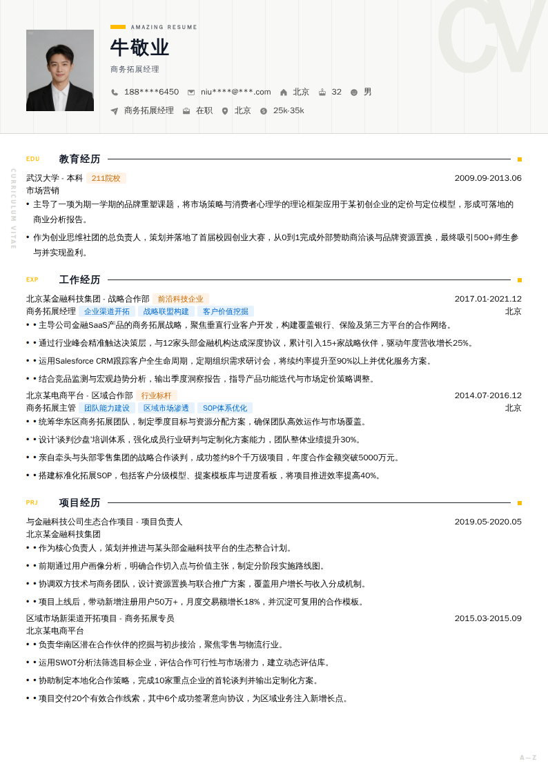 商务拓展经理简历模板