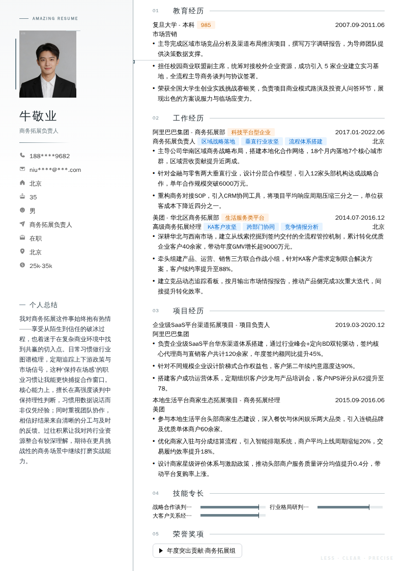 商务拓展负责人简历模板