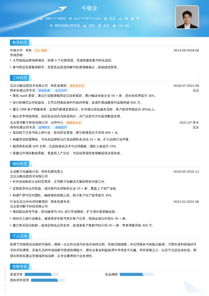 商务拓展运营专员简历模板