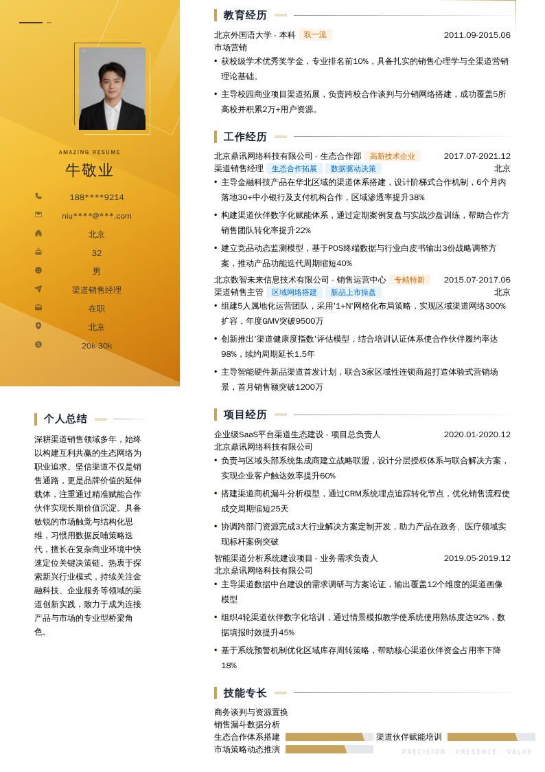 渠道销售经理简历模板