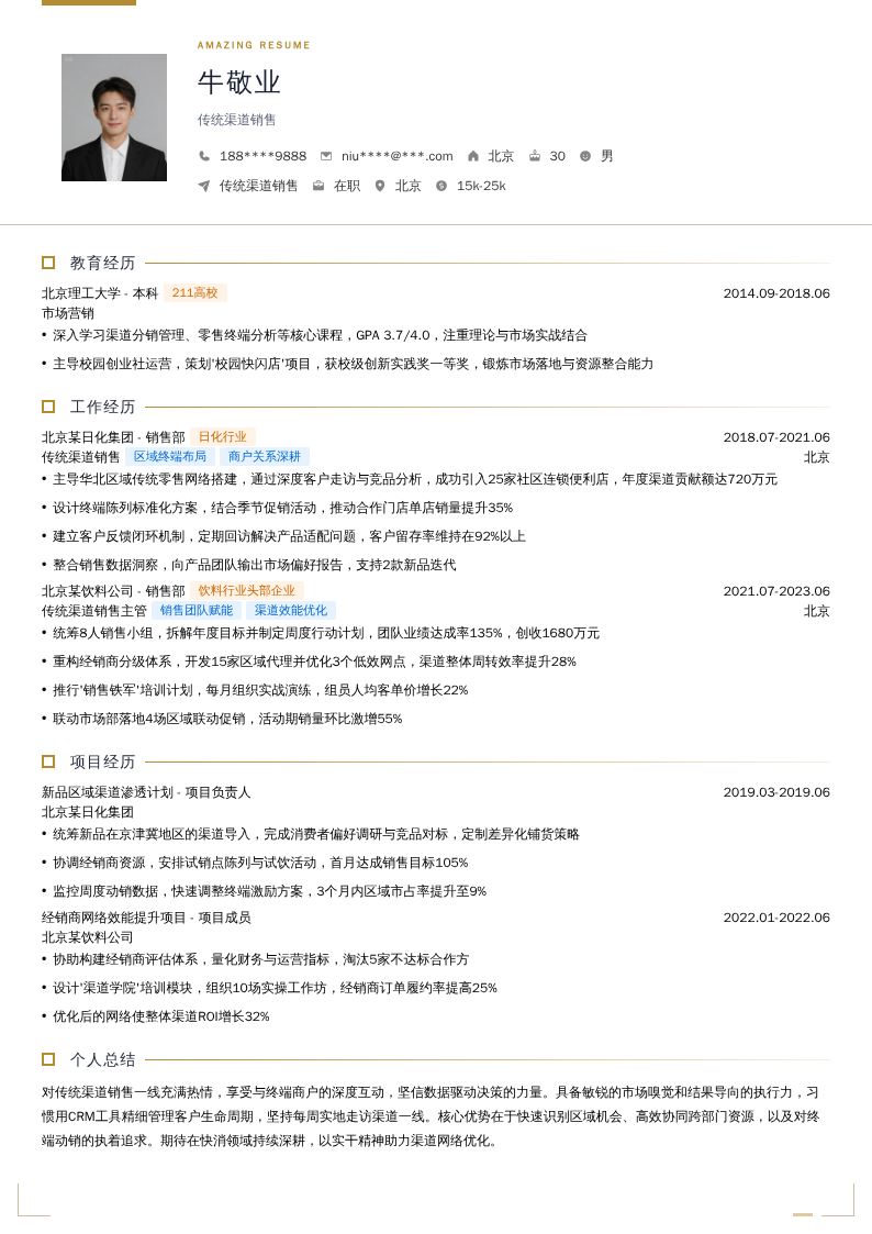 传统渠道销售简历模板