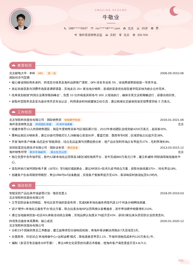 海外渠道销售总监简历模板