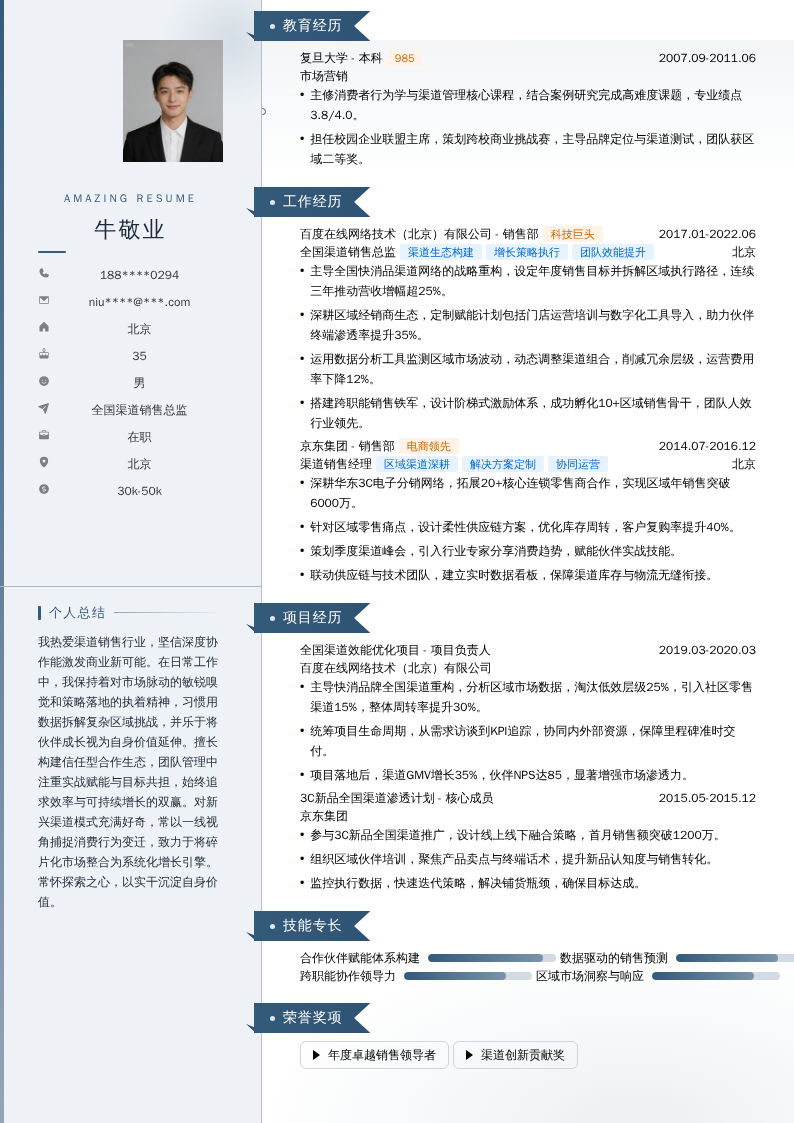 全国渠道销售总监简历模板