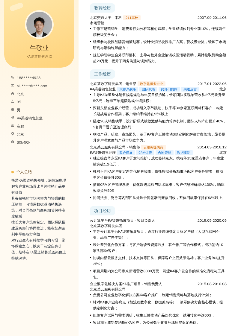 KA渠道销售总监简历模板
