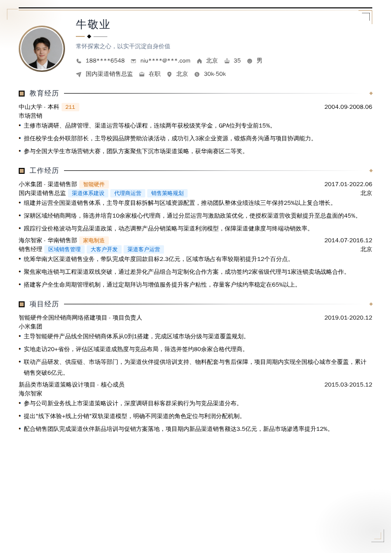 国内渠道销售总监简历模板