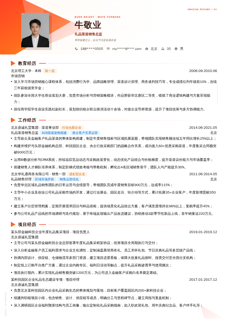 礼品渠道销售总监简历模板